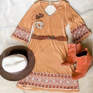 *SOLD* Skies Are Blue cognac brown Wren Dress XSP